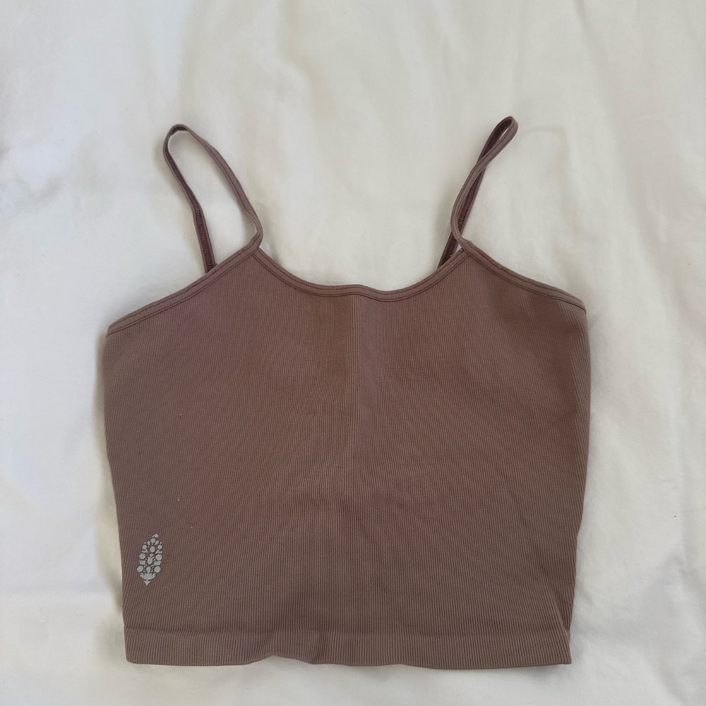 Free People Mauve Brown Ribbed Spaghetti Strap Tank Top